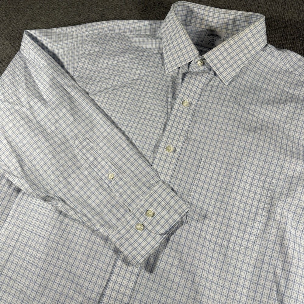 Brooks Brothers Button Down Men 17.5 4/5 Blue White Regent Non-Iron Cotton Shirt